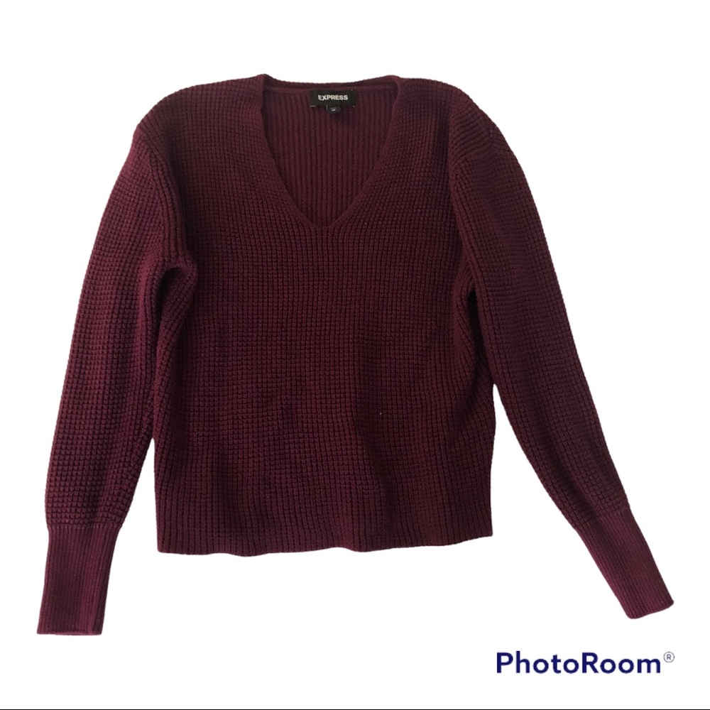 Express Knit maroon long sleeve v neck sweater